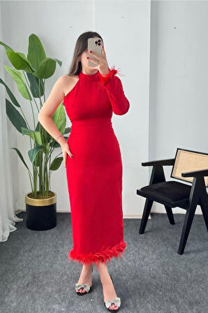 Siyah Eteği Tüllü Tek Kol Elbise