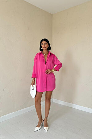 Fuşya Çıtçıtlı Saten Gömlek