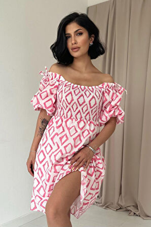 Oranj Kare Desenli Yazlık Elbise