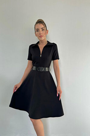 Siyah Kemerli Spor Elbise