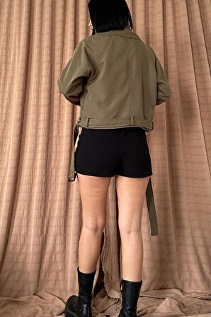 Siyah Kemerli Kısa Trech Ceket