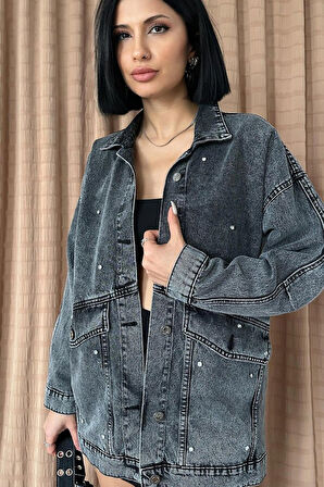 Mavi Taşlı Kot Ceket