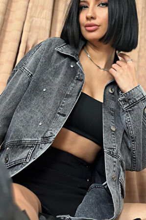 Mavi Taşlı Kot Ceket