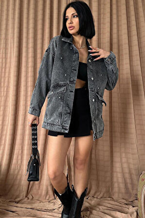 Mavi Taşlı Kot Ceket