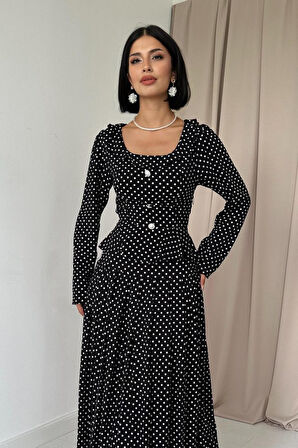 Kırmızı Puantiye Desenli Volanlı Elbise