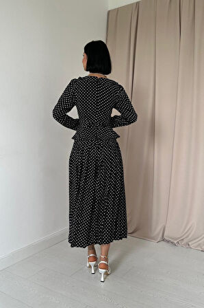 Kırmızı Puantiye Desenli Volanlı Elbise