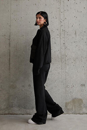 Siyah Cepli Triko Ceket Ve Pantolon Takım