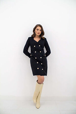 Kırmızı Gold Düğmeli Ceket Elbise