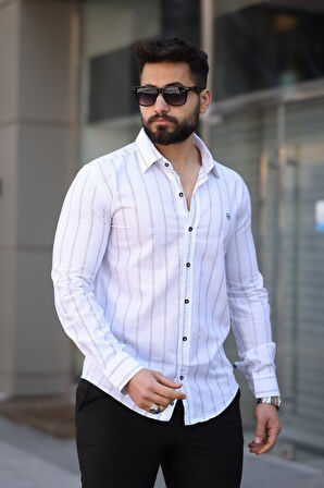 Erkek Pamuklu Çizgi Desenli Gömlek