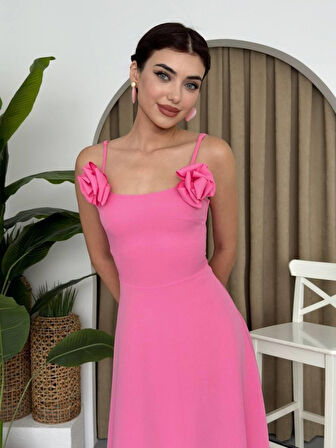Matilda Gül İp Askılı Elbise