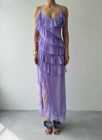 Ples Yırtmaç Detaylı Elbise