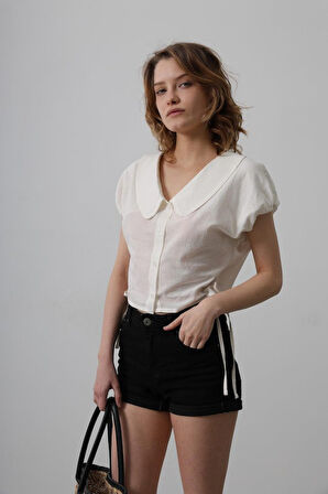 Bebe Yaka Yanları Bağlamalı Bluz - Taş