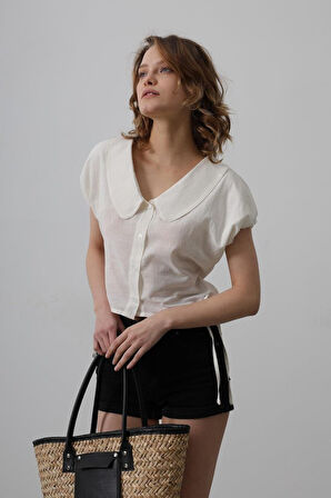 Bebe Yaka Yanları Bağlamalı Bluz - Taş