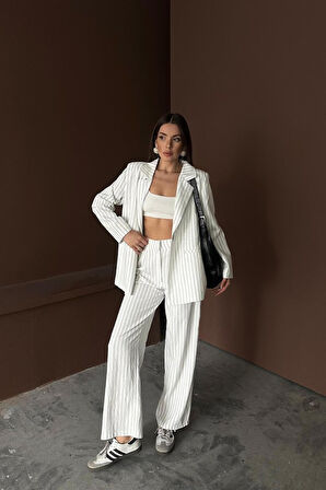 Lacivert Çizgili Ceket Ve Pantolon Takım