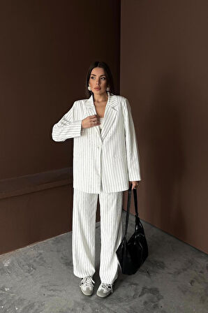 Lacivert Çizgili Ceket Ve Pantolon Takım