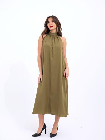 Saten Kuşaklı Ajurlu Triko Elbise 2847