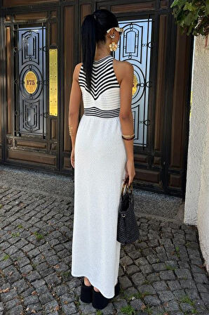 Roba Çizgili Uzun Triko Elbise 2858