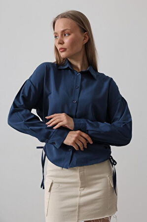 Yanları Bağlamalı Basic Gömlek - Beyaz