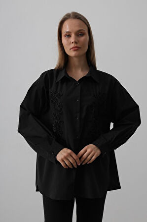 Boncuk Nakış Detaylı Uzun Gömlek - Bordo