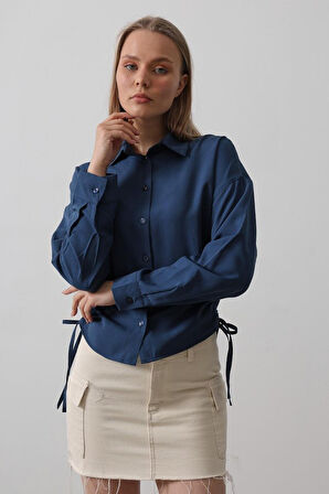 Yanları Bağlamalı Basic Gömlek - Beyaz