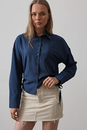 Yanları Bağlamalı Basic Gömlek - Beyaz