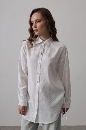 Yan Büzmeli Tunik Gömlek - Beyaz