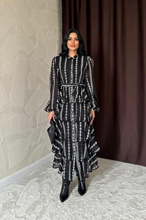 Mint Uzun Volanlı Elbise