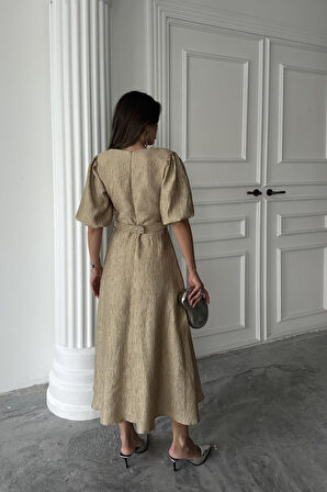 Siyah Işıltılı Kemerli Kruvaze Elbise