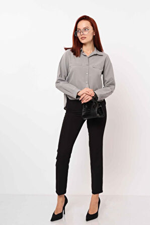 Cepli Uzun Kol Gömlek - Beyaz