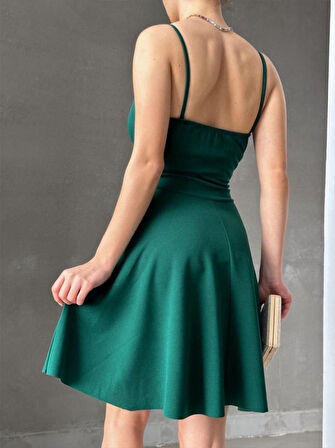 Kadın Dalgıç Krep Kumaş Askılı Mini Elbise