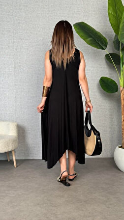 Kadın çan Dokuma Kumaş V Yaka Asimetrik Kesim Elbise