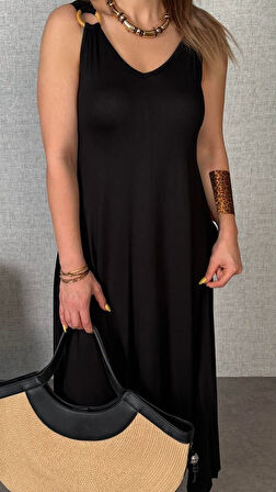 Kadın çan Dokuma Kumaş V Yaka Asimetrik Kesim Elbise