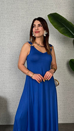 Kadın çan Dokuma Kumaş V Yaka Asimetrik Kesim Elbise