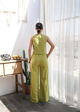 Keten Bluz Ve Pantolon İki̇li̇ Takim