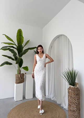 Kren Gül Detaylı Elbise