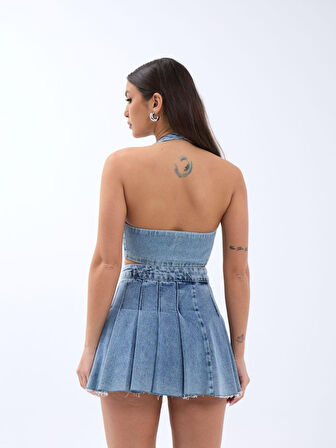 Deri Kemerli Fırfırlı Elbise 2901