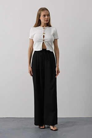 Pileli Bağcıklı Oversize Pantolon - Gri