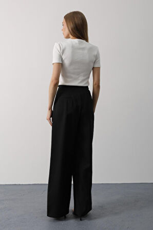 Pileli Bağcıklı Oversize Pantolon - Gri