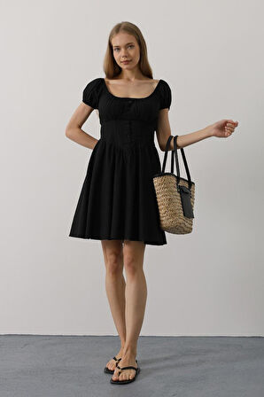 Beli Korseli Mini Elbise - Fuşya