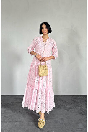 Fuşya Dantelli New Elbise