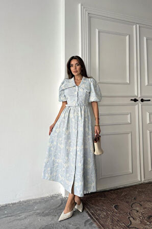 Pembe Bebe Yaka Balon Kollu Elbise