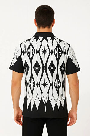 Erkek İki İplik Kumaş Dijital Baskılı Gömlek - Siyah