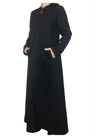 KADIN SEYYAR KAPŞONLU ÖNÜ FERMUARLI CEPLİ KEÇE PARDESÜ