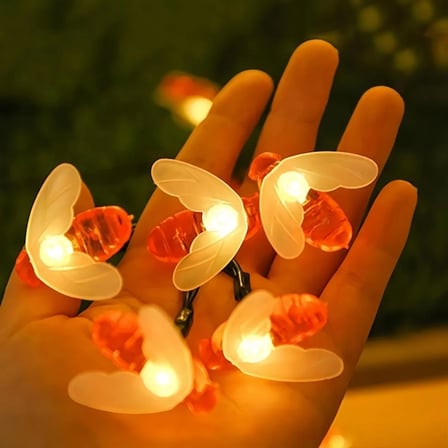 Güneş Enerjili Arı Figürlü Dekoratif LED Işık 6,5 Metre - 8 Mod Bahçe, Balkon, Teras Süsleme Dekoru