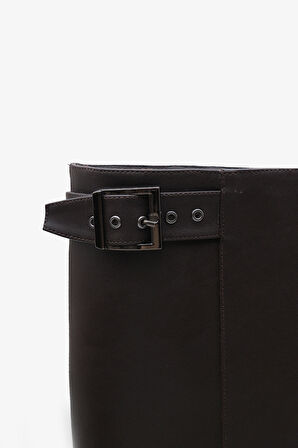 Kadın Diz Altı Kemer Tokalı günlük Çizme Sassari Kahve