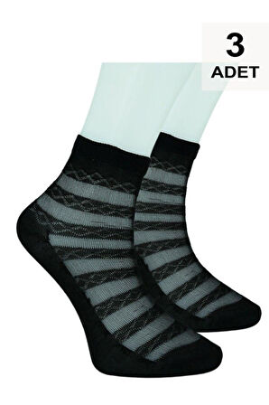 3 Adet Tül Patik Çorap - Siyah