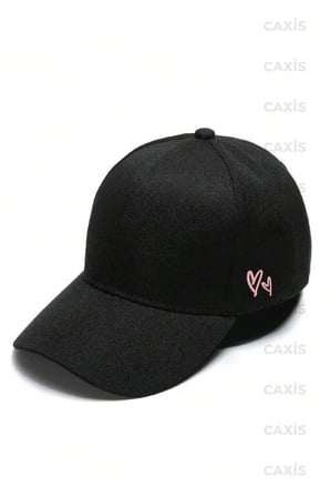 Pembe Kalp Baskılı Siyah Cap Ayarlanabilir Çırtlı Gabardin Şapka