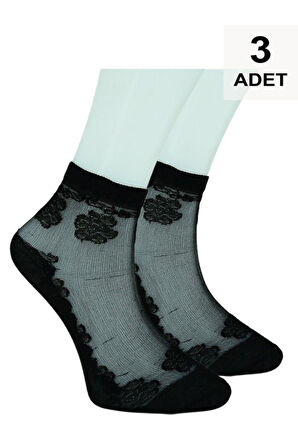 3 Adet Tül Patik Çorap - Siyah