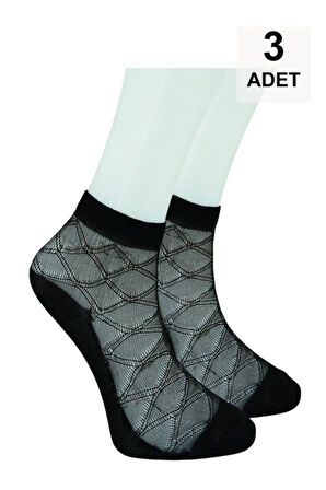 3 Adet Tül Patik Çorap - Siyah