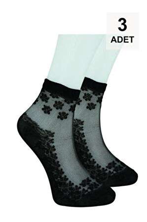 3 Adet Tül Patik Çorap - Siyah